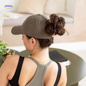 casquette ponytail vert olive avec ouverture pour cheveux, style décontracté à la maison