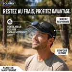 infographie présentant les avantages de la casquette rafraîchissante à ventilateur solaire