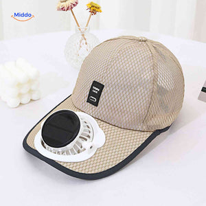 photo produit de la casquette rafraîchissante à ventilateur solaire coloris beige