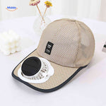 photo produit de la casquette rafraîchissante à ventilateur solaire coloris beige
