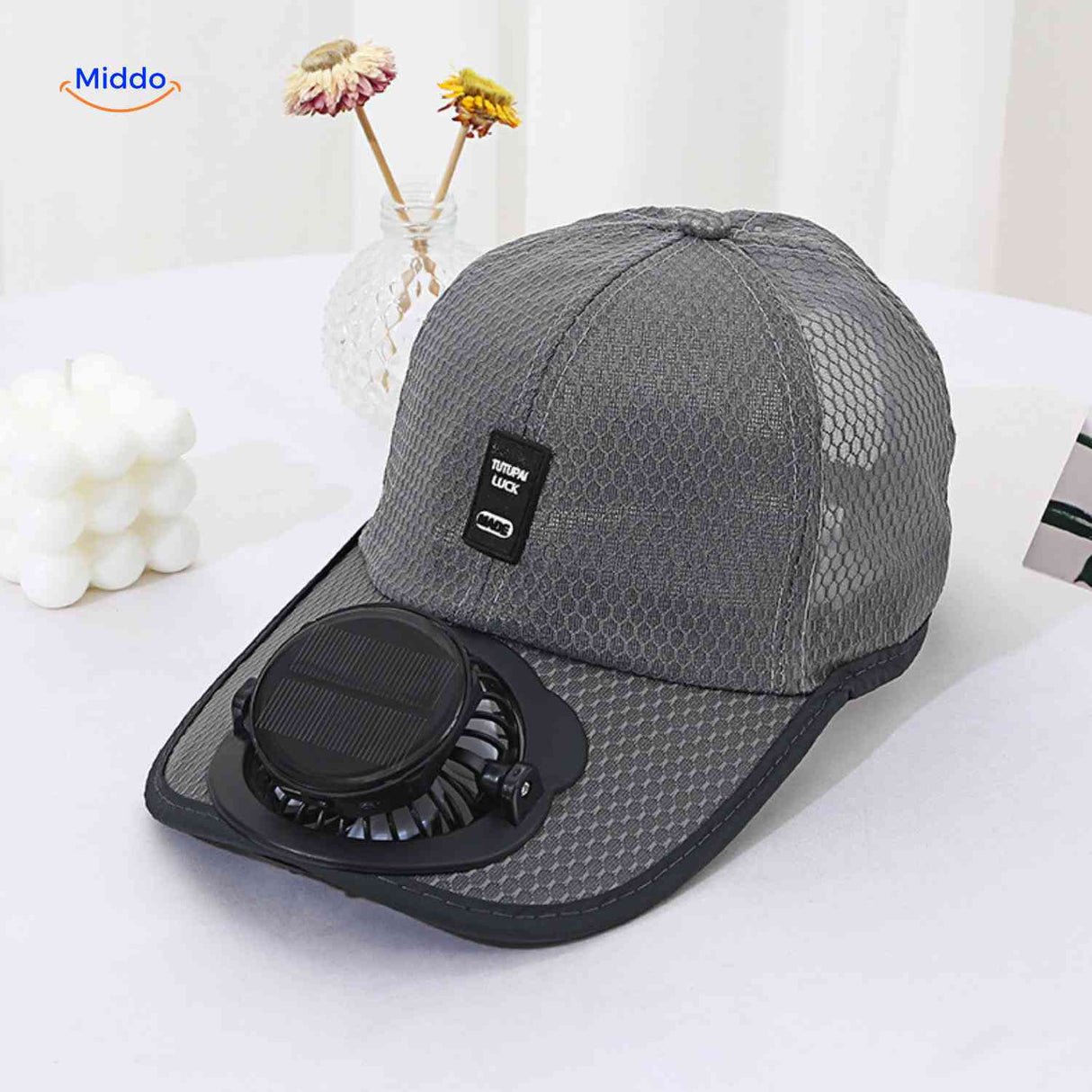 photo produit de la casquette rafraîchissante à ventilateur solaire coloris gris