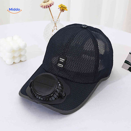 casquette rafraîchissante noire avec ventilateur solaire et protection UV rechargeable
