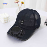 casquette rafraîchissante noire avec ventilateur solaire et protection UV rechargeable