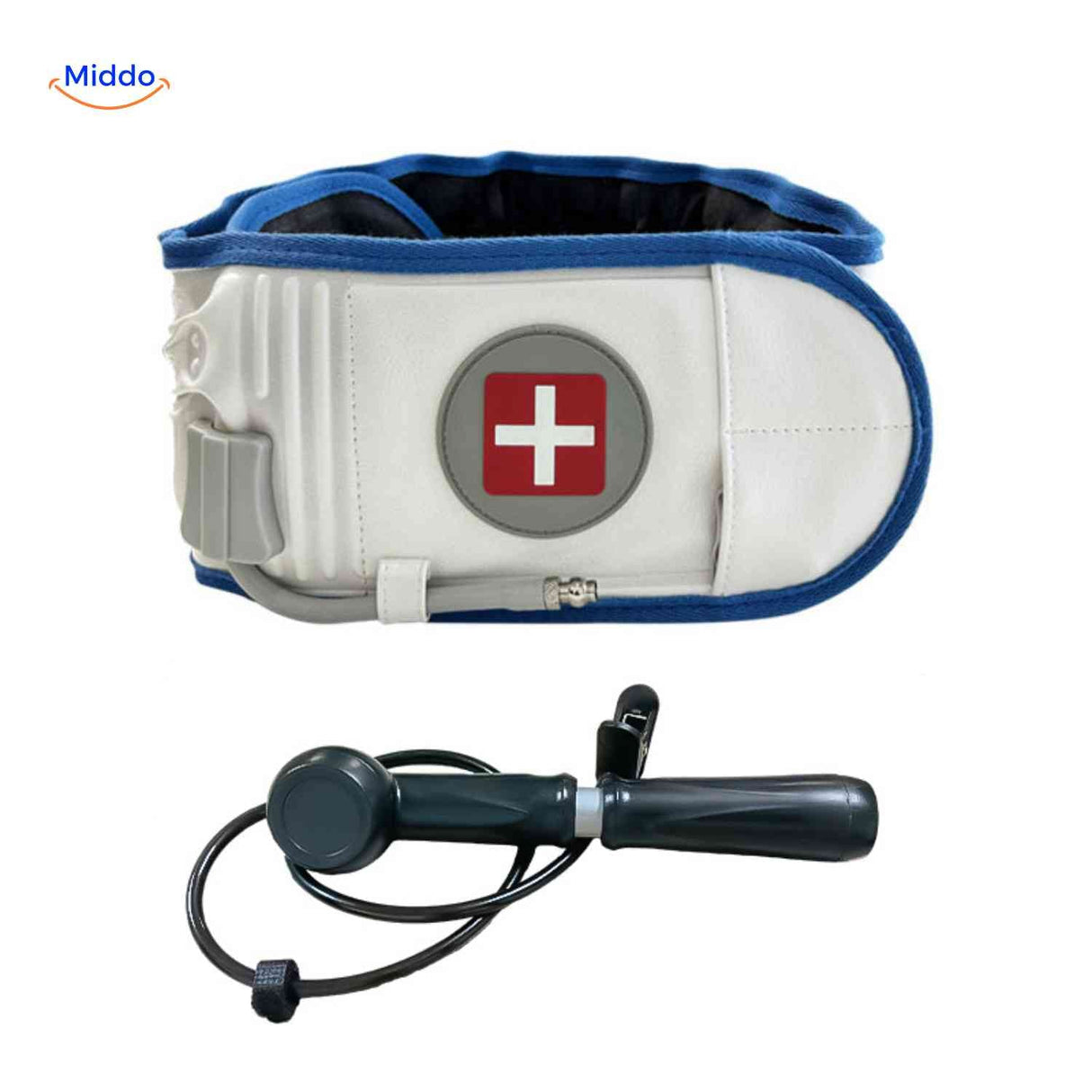 ceinture lombaire gonflable blanc et bleu avec pompe manuelle pour le soutien du dos