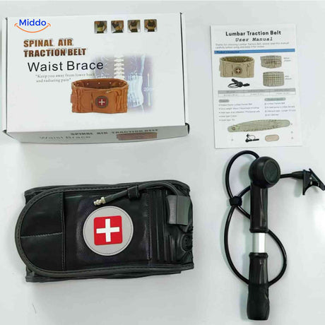 kit complet ceinture lombaire gonflable avec boîte, notice d'utilisation et sangle dorsale