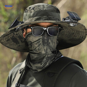 chapeau ventilateur solaire coloris vert militaire avec large bord de protection
