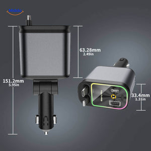 chargeur voiture 120W dimensions précises et mesures du produit en détail
