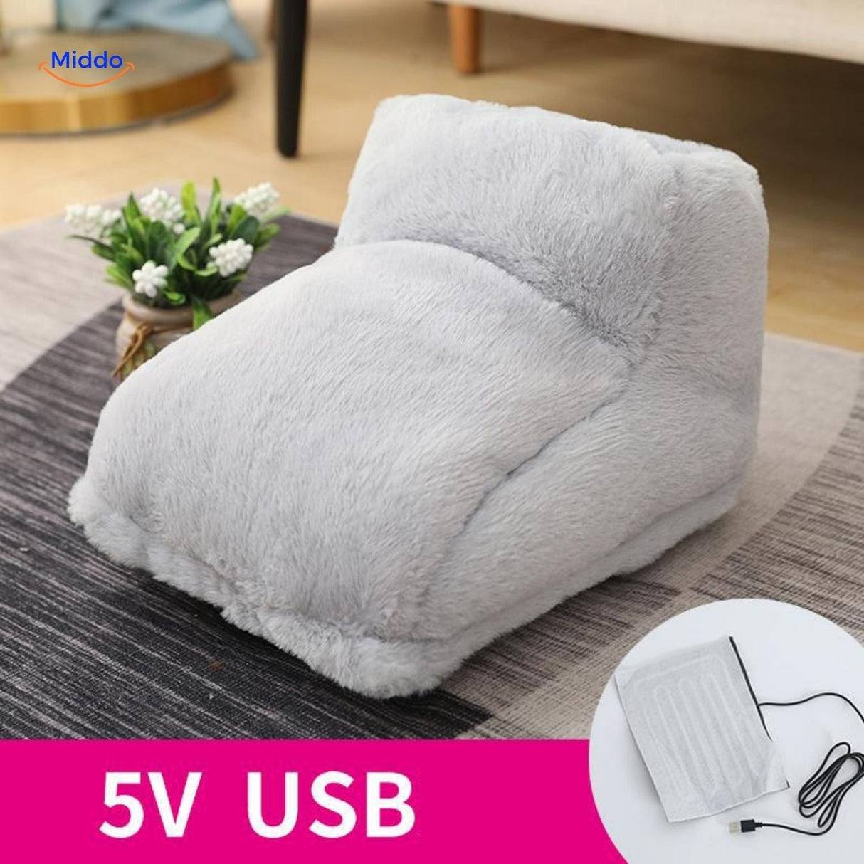 chauffe-pieds gris avec port de connexion USB pour un chauffage simple et efficace