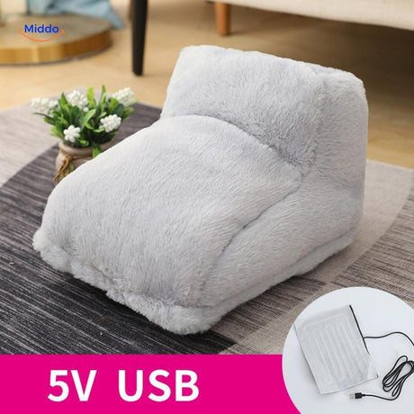 chauffe-pieds gris avec port de connexion USB pour un chauffage simple et efficace