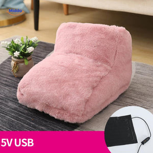 chauffe-pieds rose clair avec connexion USB pour un chauffage doux et agréable