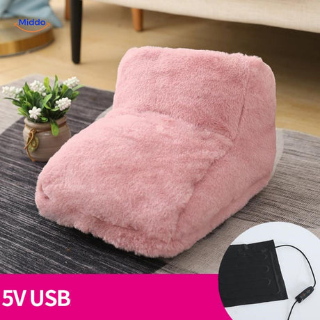 chauffe-pieds rose clair avec connexion USB pour un chauffage doux et agréable