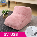 chauffe-pieds rose avec câble USB visible, prêt à brancher pour un confort immédiat