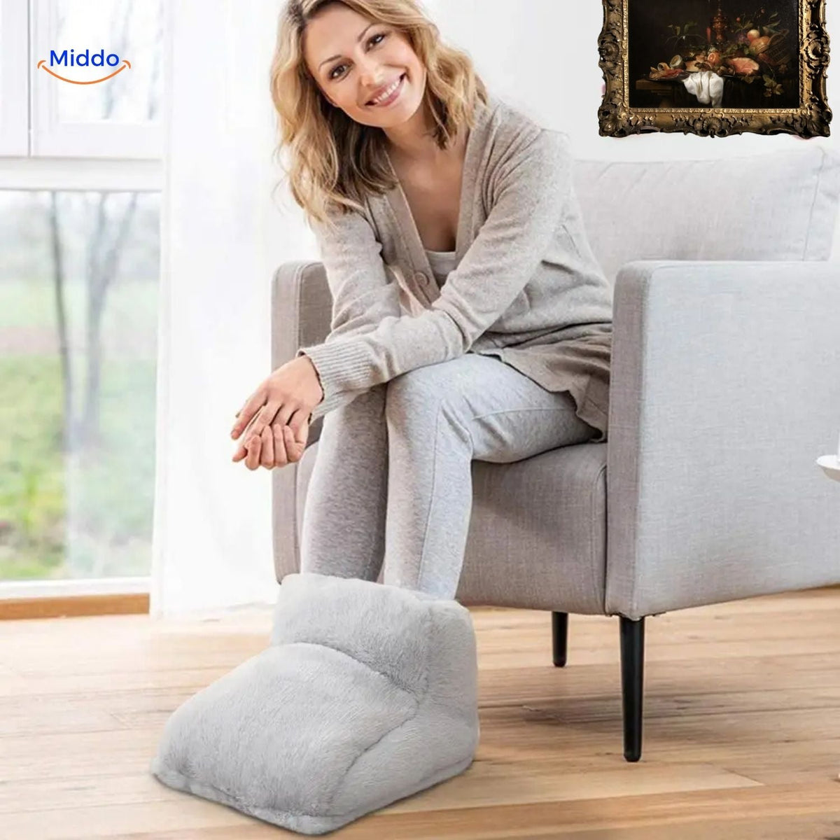 chauffe-pieds avec semelle antidérapante et tissu confortable pour un maintien sécurisé