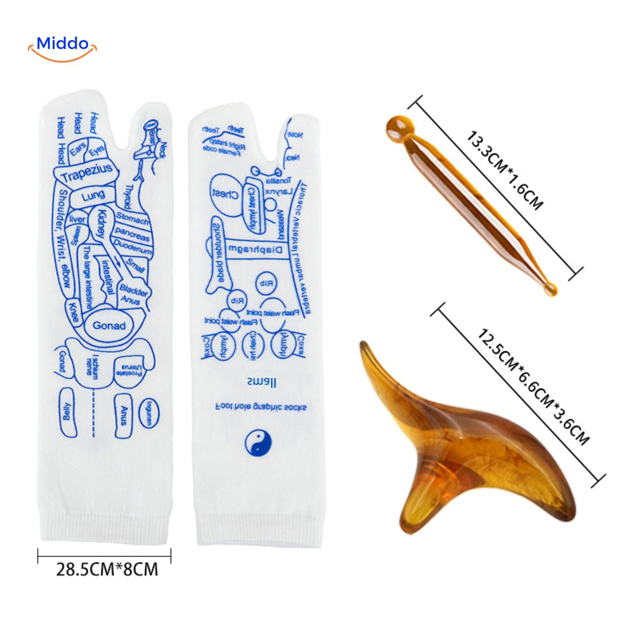 chaussettes meridien accompagnees des outils de massage pour la sante des pieds