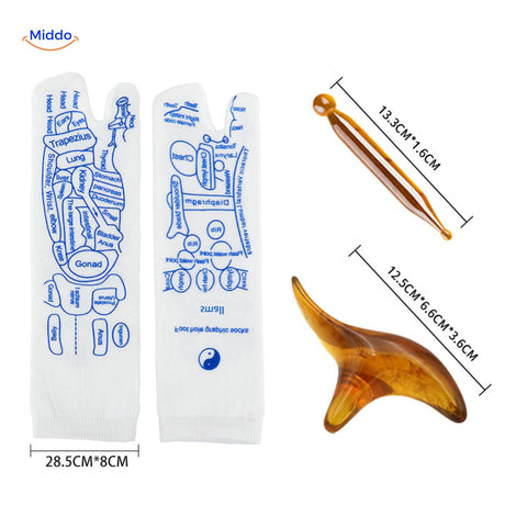 chaussettes meridien accompagnees des outils de massage pour la sante des pieds