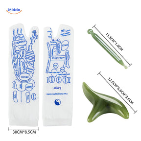 chaussettes therapeutiques avec outils de massage et guide des tailles