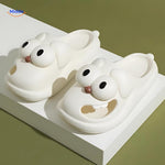 chaussons chien cartoon coloris blanc, design cartoon amusant et coupe souple