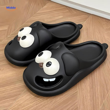 chaussons chien cartoon coloris crème, légers et confortables pour le quotidien à la maison