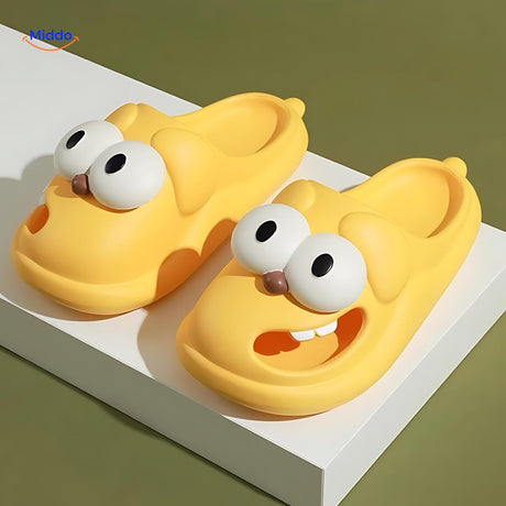 chaussons chien cartoon coloris jaune, design mignon et coupe confortable pour femmes