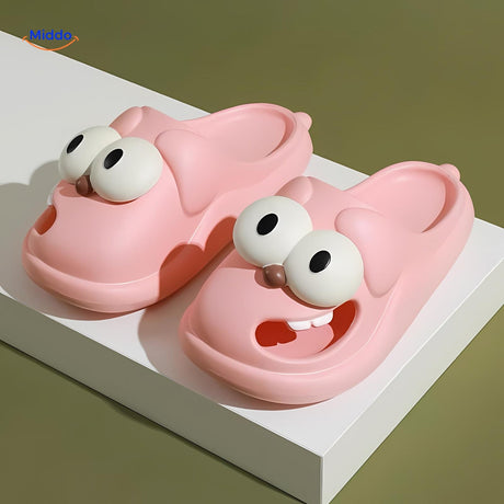 chaussons chien cartoon coloris rose, look ludique idéal pour la maison