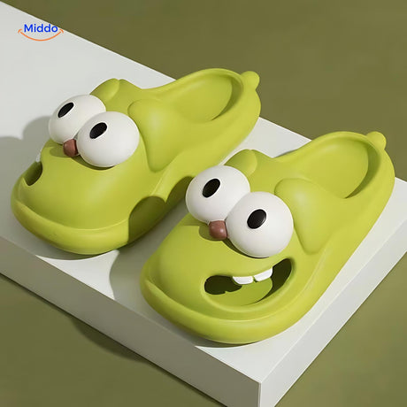 chaussons chien cartoon coloris vert, intérieur doux et semelle antidérapante
