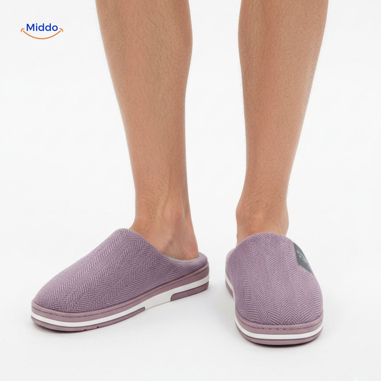 chaussons homme coloris lila vus de face, coton doux et semelle antidérapante