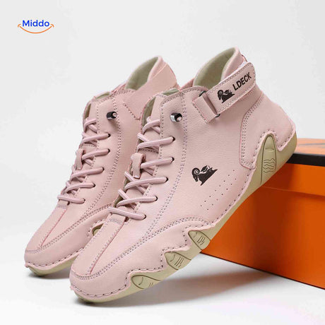 chaussures barefoot roses tendance en cuir, semelle souple pour femmes actives