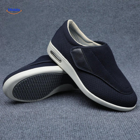 chaussures de confort bleu marine avec fermeture velcro pratique et maintien optimal