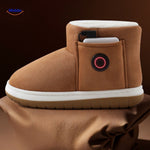 chaussures chauffantes marron avec compartiment batterie amovible, autonomie pour toute la journée