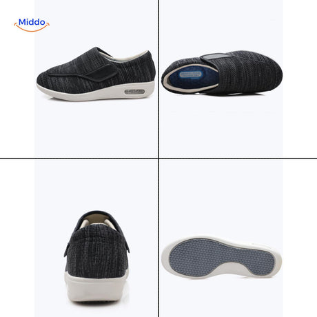 chaussures noires présentées sous plusieurs angles pour apprécier leur design complet