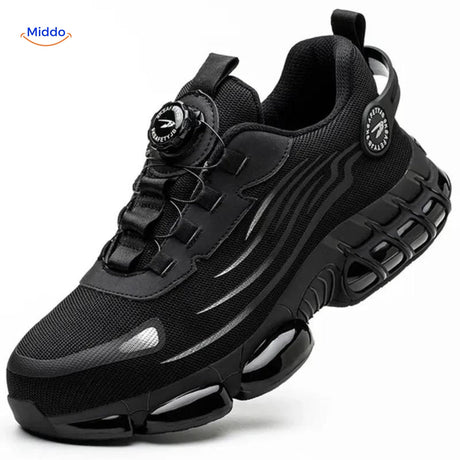 chaussures de sécurité securefit coloris noir, vue d'ensemble du modèle avec molette de serrage