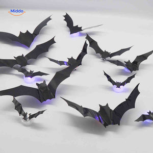 chauves-souris 3d avec lumière led posées sur table pour décoration halloween en intérieur