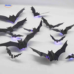 chauves-souris 3d avec lumière led posées sur table pour décoration halloween en intérieur