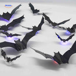 chauves-souris 3d led halloween posées sur surface, décoration polyvalente mur ou meuble