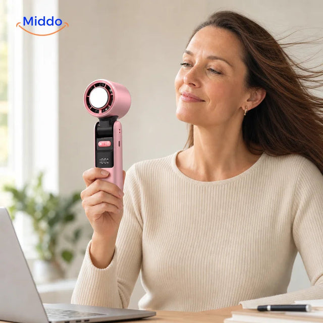 Ventilateur ChillFlow rose utilisé pendant une journée d’été
