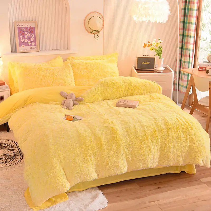 Parure de lit Teddy Fluffy en polaire, Jaune citron