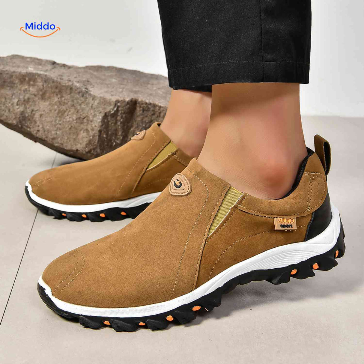 Chaussures homme Stridex à enfiler en suède, marron, gros plan, vue 25