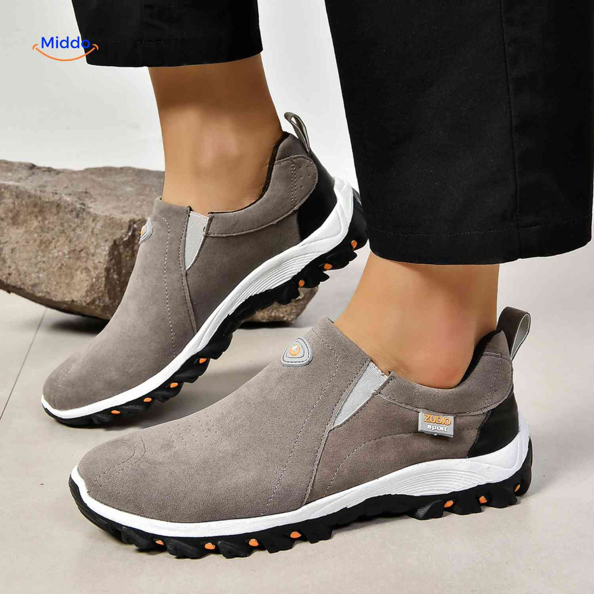 Chaussures homme Stridex à enfiler en suède, gris, gros plan, vue 30