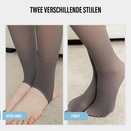 comparaison des deux styles du collant polaire : version ouverte et version collant classique