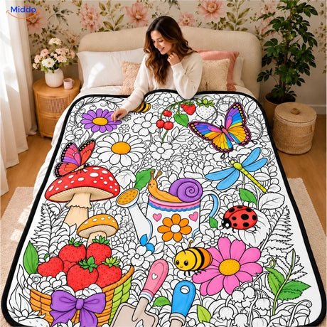 Couverture à colorier ColorFlow - Fleurs et petits animaux du jardin
