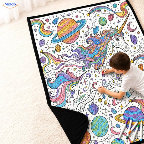 Couverture à colorier ColorFlow - Licorne et planètes