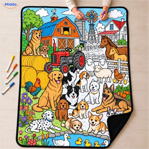 Couverture à colorier ColorFlow - Chiens à la ferme