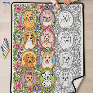 Couverture à colorier ColorFlow - Portraits de chiens avec des fleurs