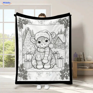 Couverture à colorier ColorFlow - Veau Highland avec bonnet de Noël