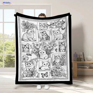 Couverture à colorier ColorFlow - Chats et cadres fleuris