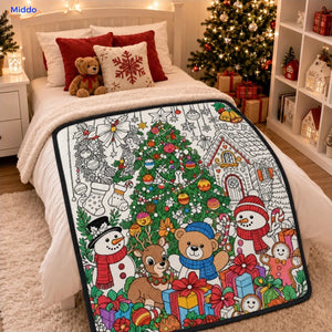 Couverture à colorier ColorFlow - Sapin de Noël et bonshommes de neige