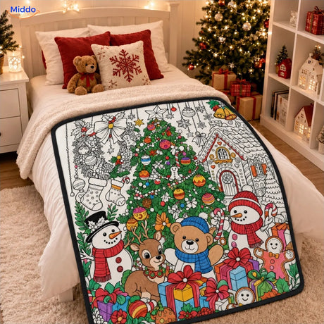 Couverture à colorier ColorFlow - Sapin de Noël et bonshommes de neige