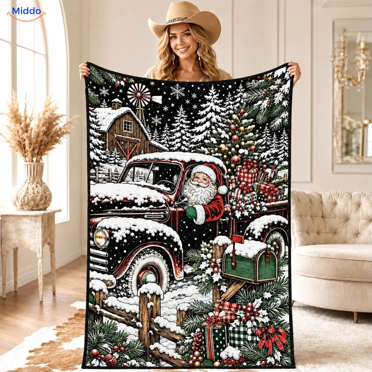 Couverture à colorier ColorFlow - Père Noël dans le pick-up