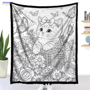 Couverture à colorier ColorFlow - Chaton dans un panier de fleurs