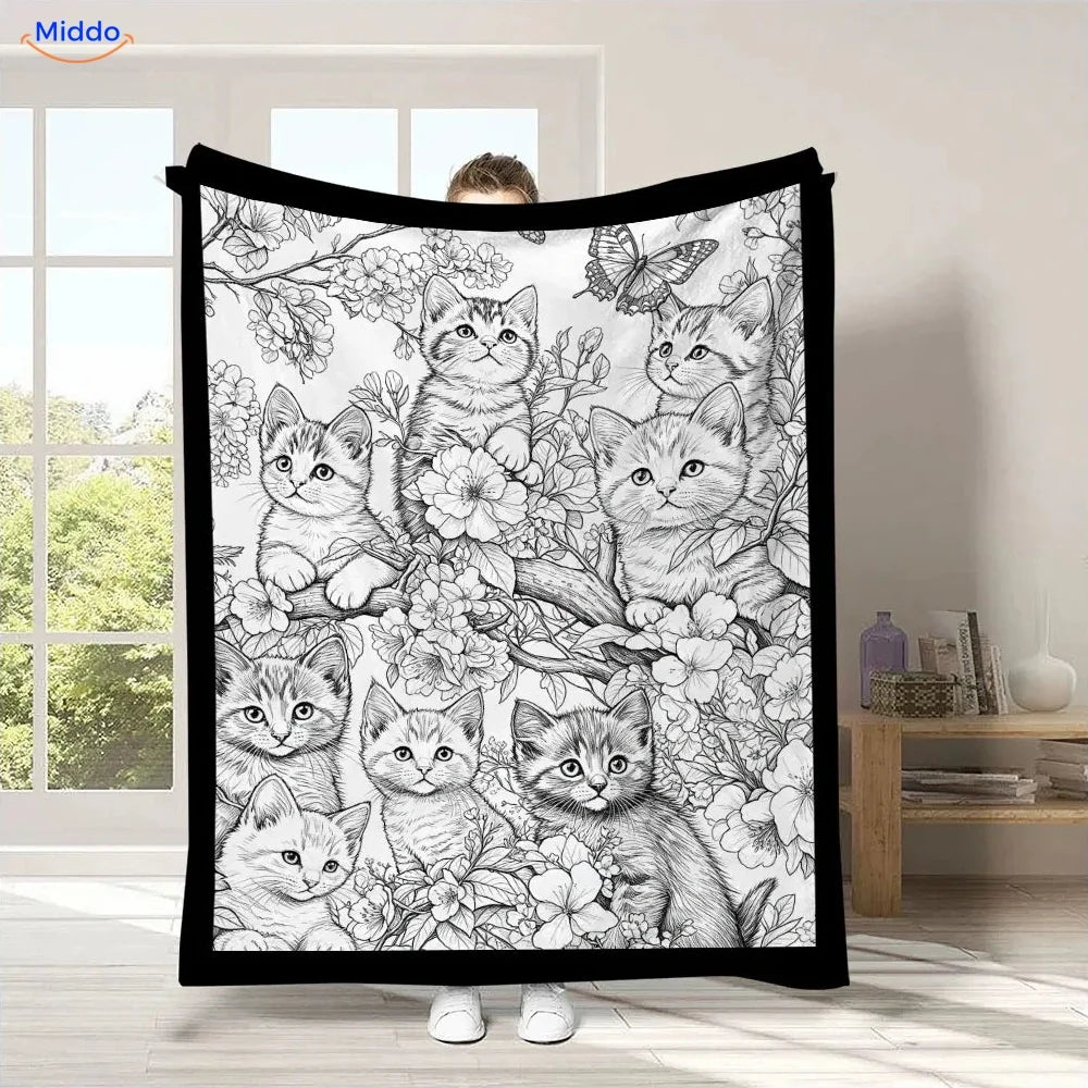 Couverture à colorier ColorFlow - Chatons parmi les fleurs